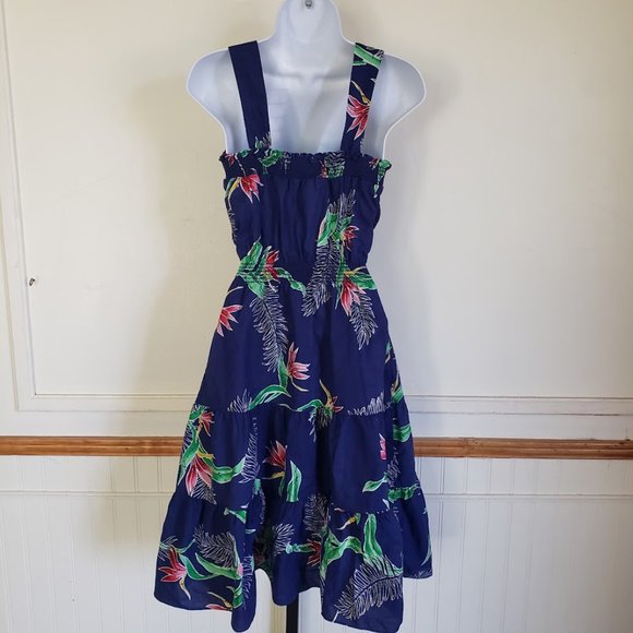 Sand Pebble of Hawaii Womens Sundress Medium Blue Bird of Paradise Print 70s USA - Picture 4 of 10